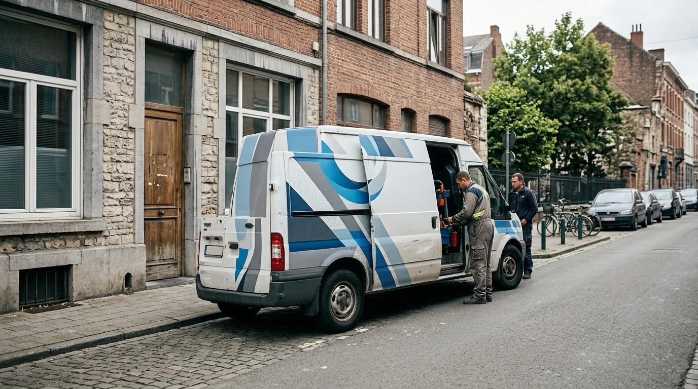 Foto van een beletterd voertuig op locatie