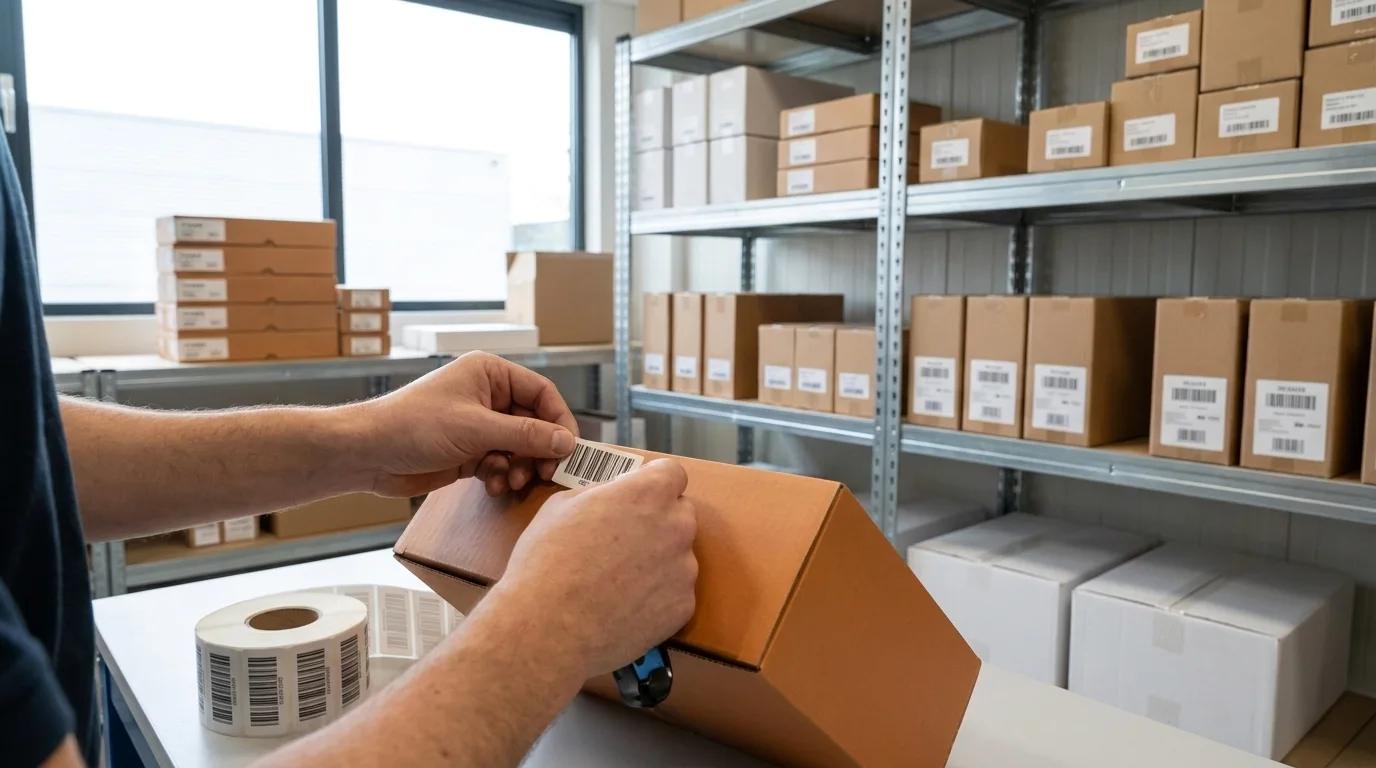 Barcode label op kartonnen doos aanbrengen