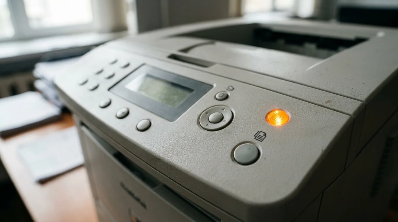 Oranje knipperend statuslampje op laserprinter