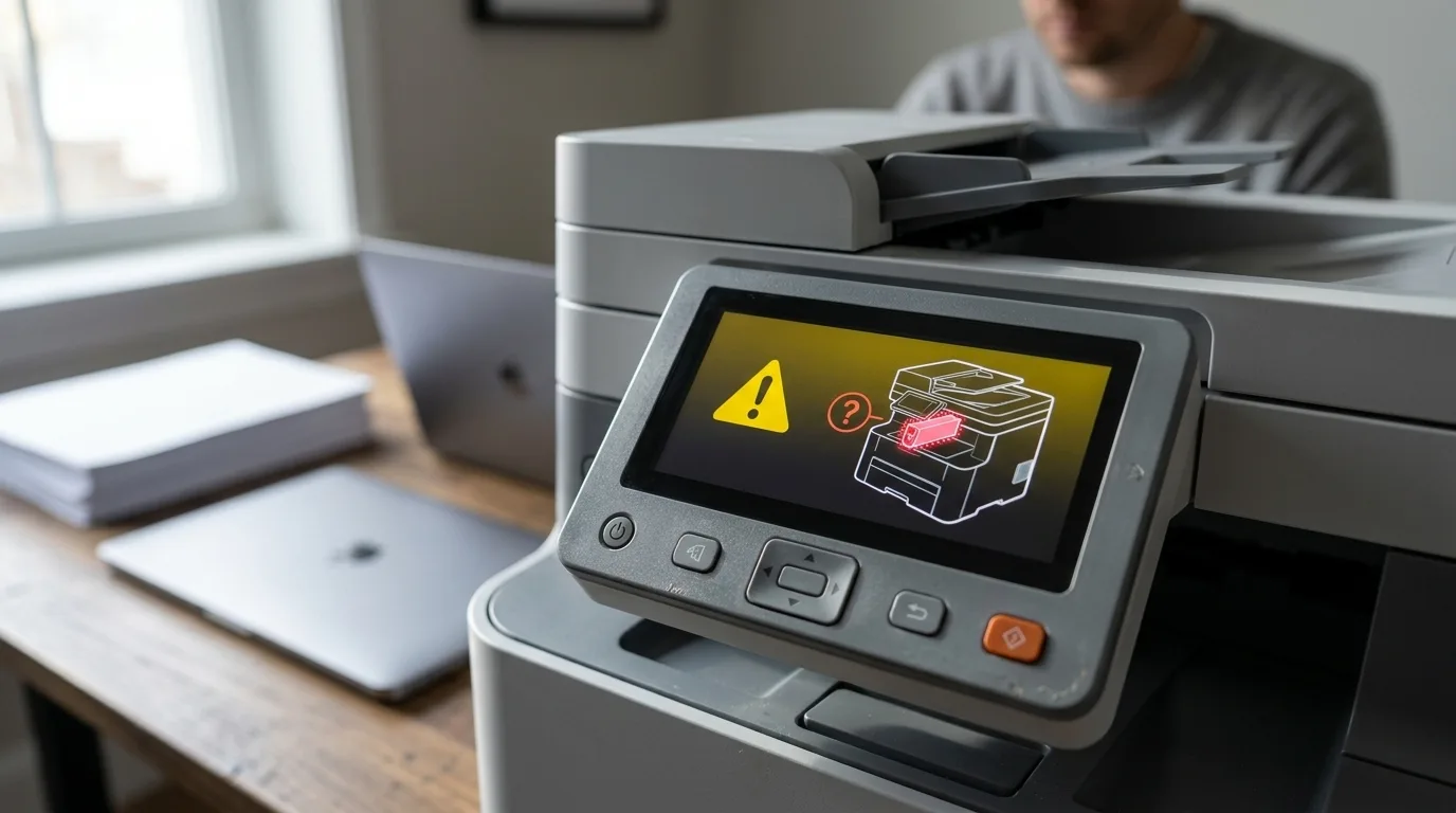 Printerdisplay toont een waarschuwingsmelding over een niet-herkende cartridge