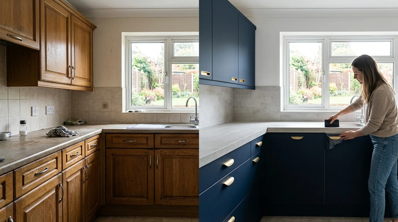 Bekijk wat keuken wrappen doet met uw keuken. Foliesoorten, kosten, aandachtspunten en het verschil tussen zelf doen en laten doen.
