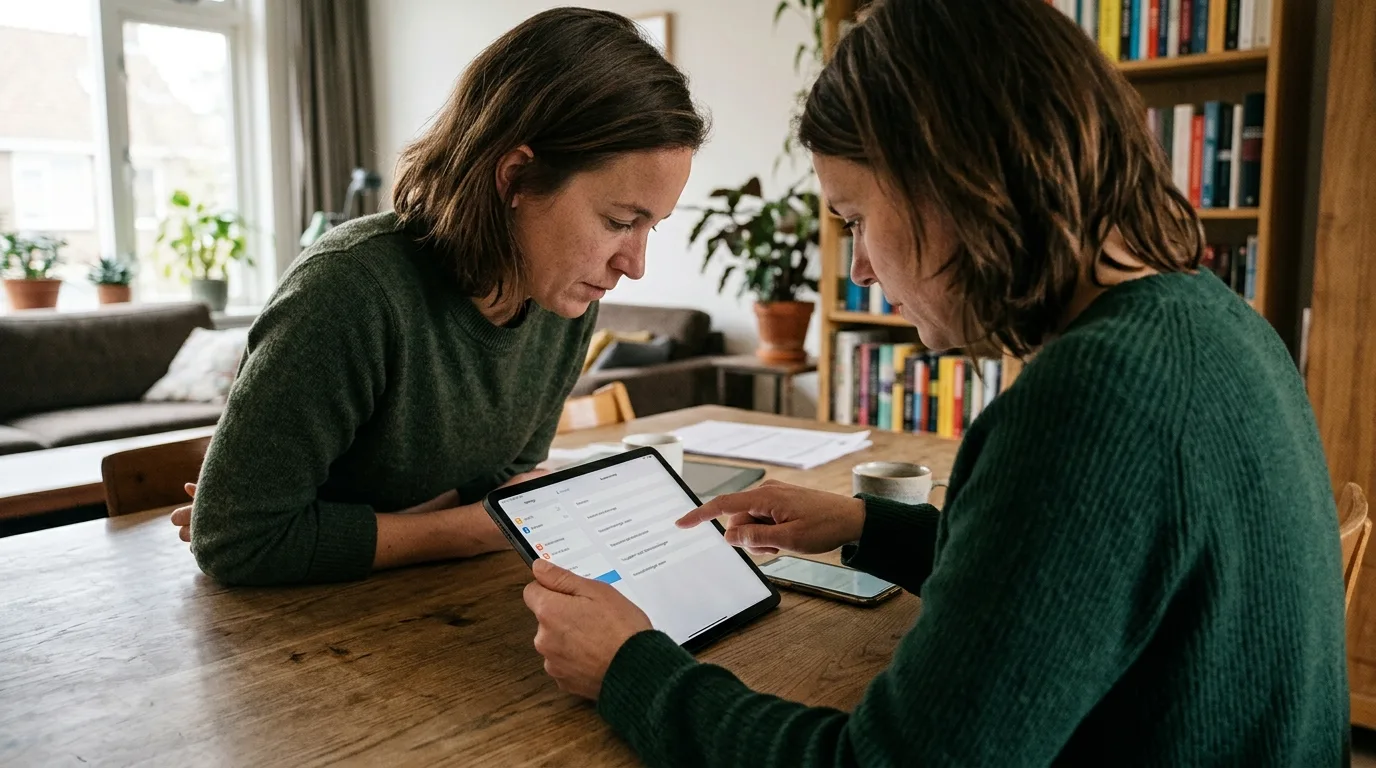 Twee vrouwen bekijken instellingenmenu op tablet