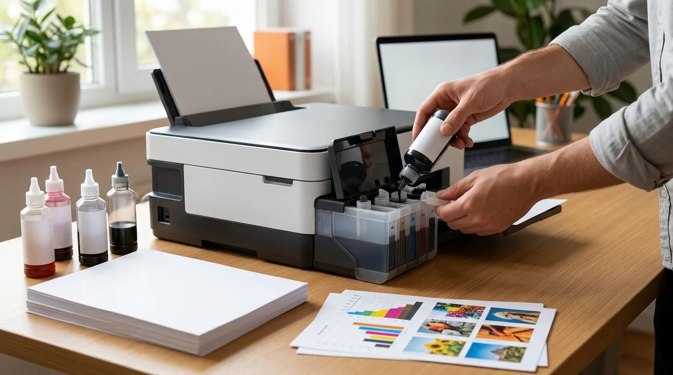 Zo kies je de juiste printer met inkttank - photorealistic editorial photograph