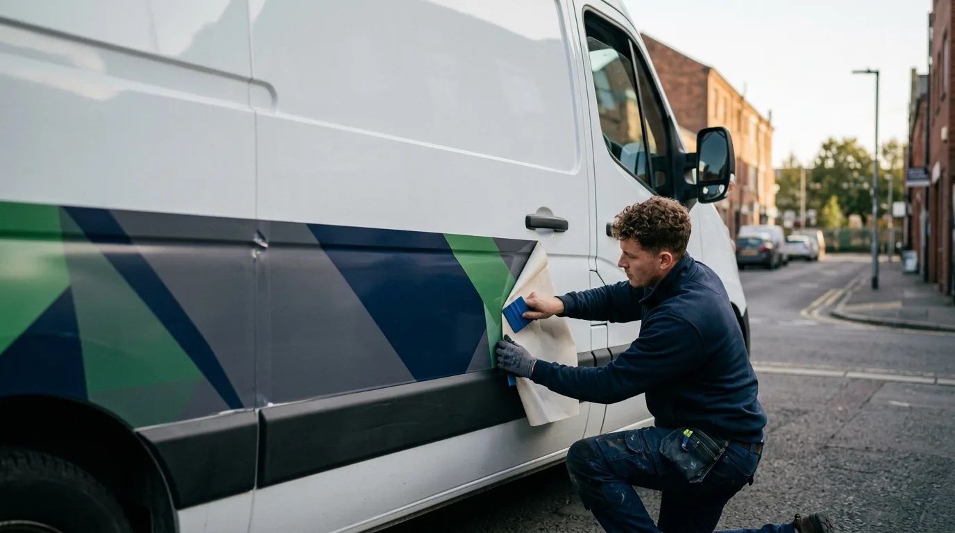 Professionele belettering op een bedrijfswagen