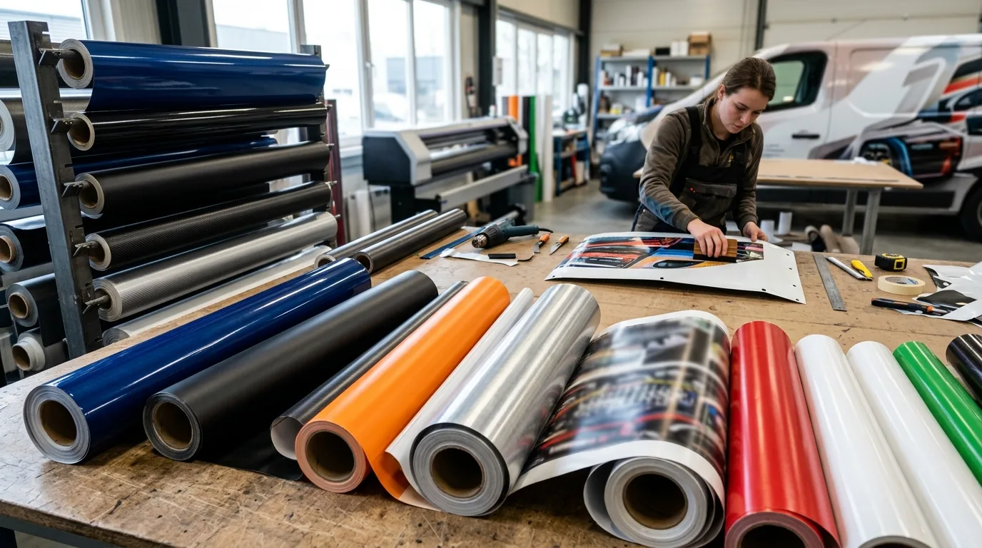 Een gedetailleerde weergave van verschillende folies en materialen voor autoreclame