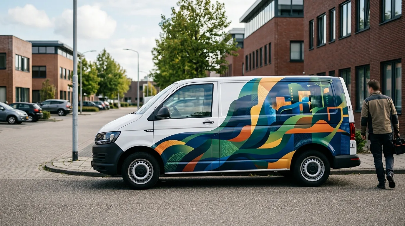 Voorbeeld van een professioneel beletterde bedrijfswagen