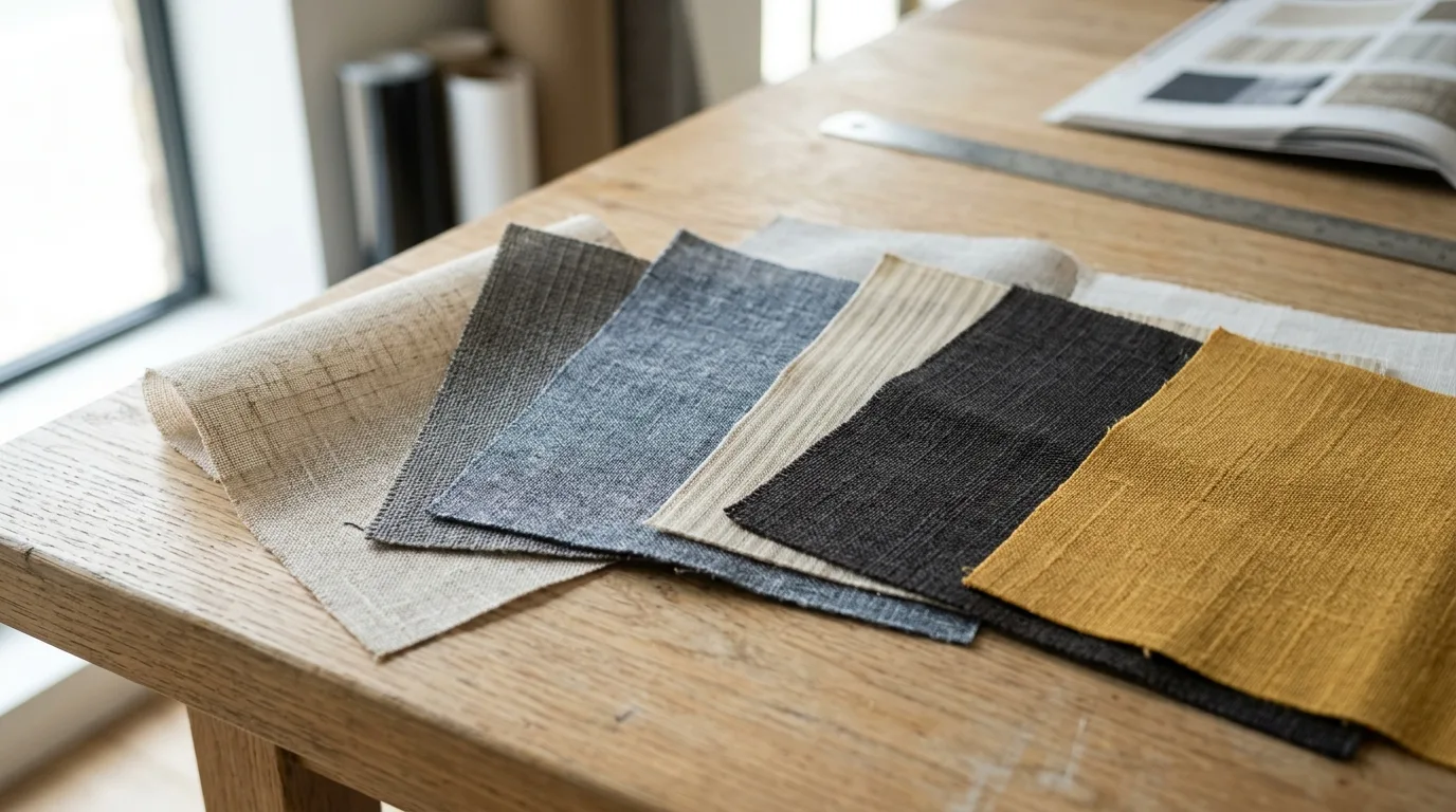 Een close-up van verschillende texturen en kleuren textiel raamfolie stalen