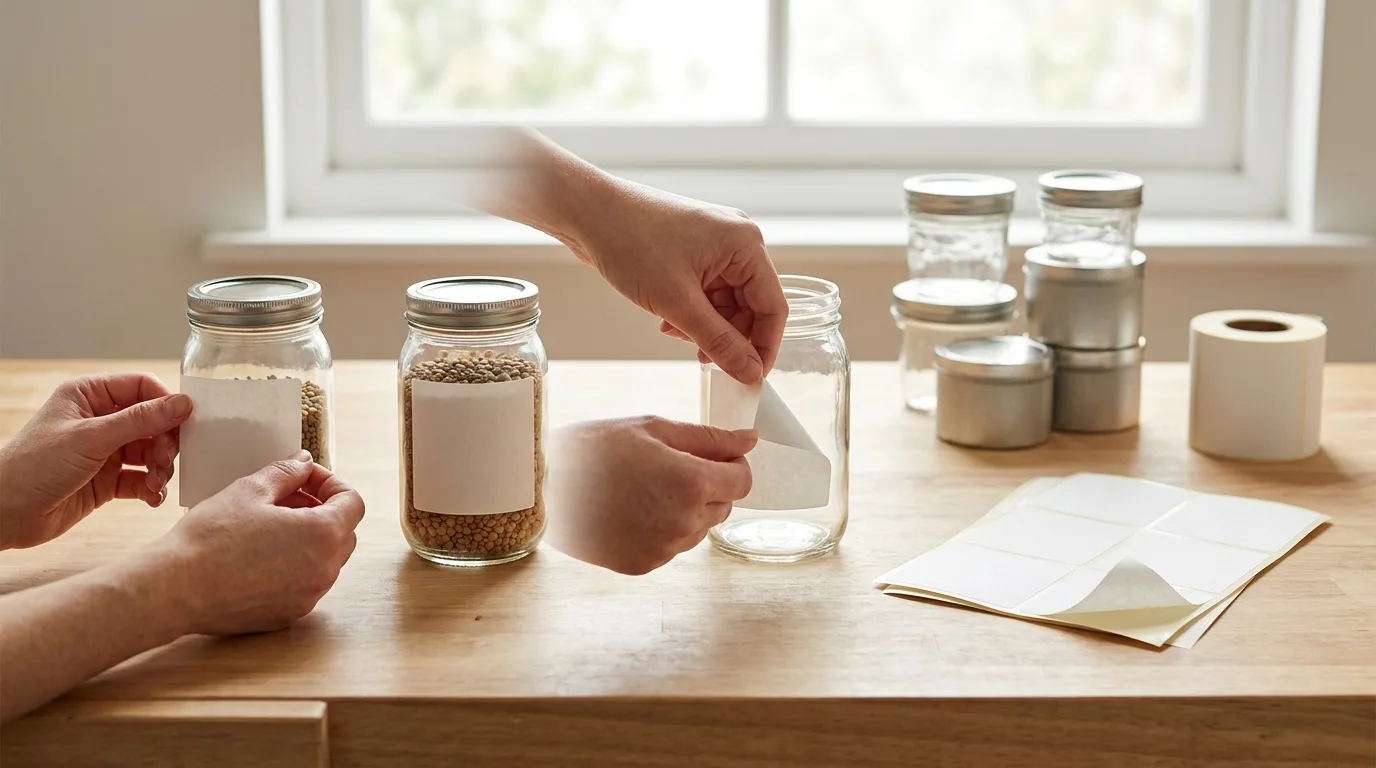 Etiketten aanbrengen en loshalen op glazen potten