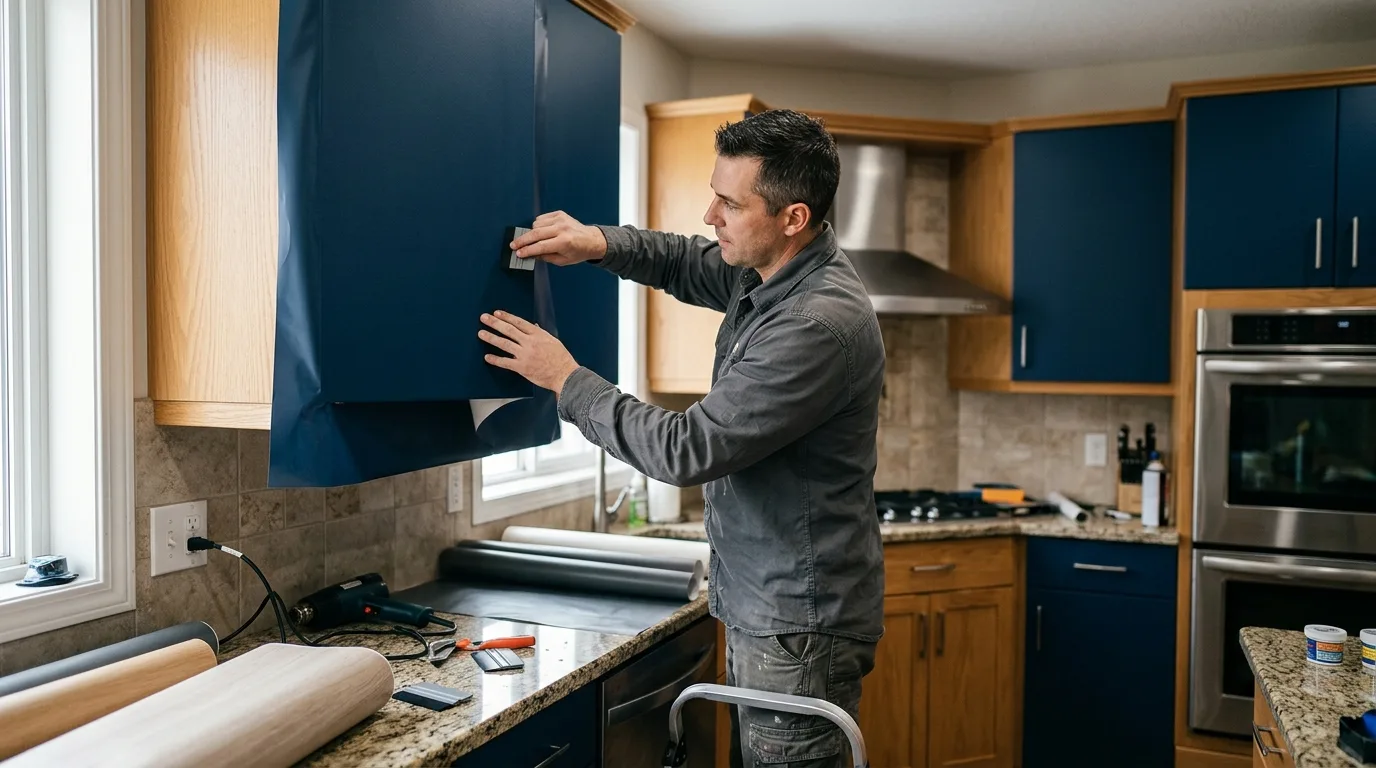 Wat houdt keuken wrappen in? - photorealistic editorial photograph
