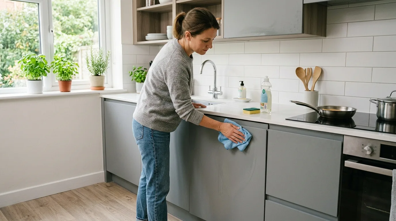 Hoe onderhoudt u een gewrapte keuken? - photorealistic editorial photograph