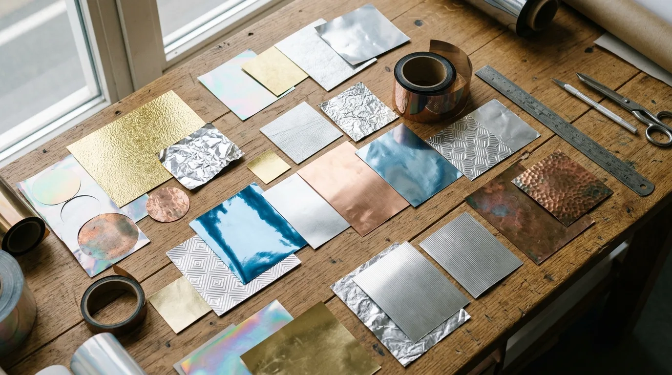 Verschillende foliestalen en texturen voor het wrappen van een keuken.